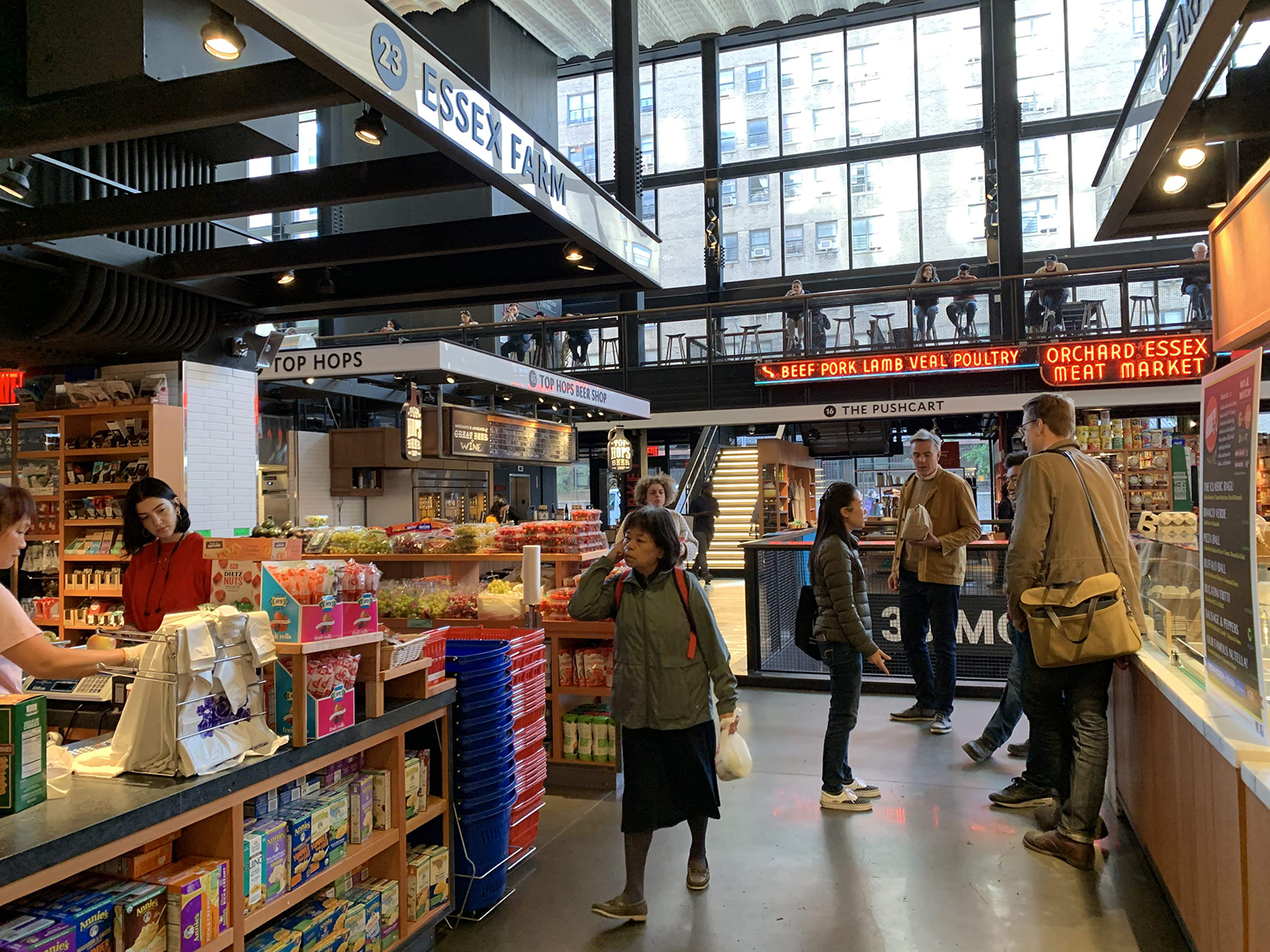 public market stalls and meat vendors