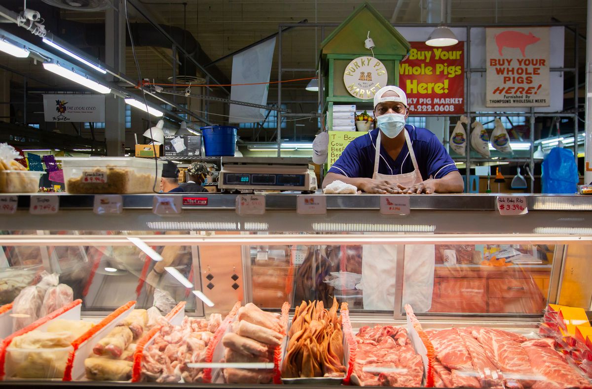 market vendors meat cut stalls