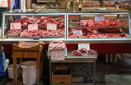 meat vendors market stall traditional butcher shop