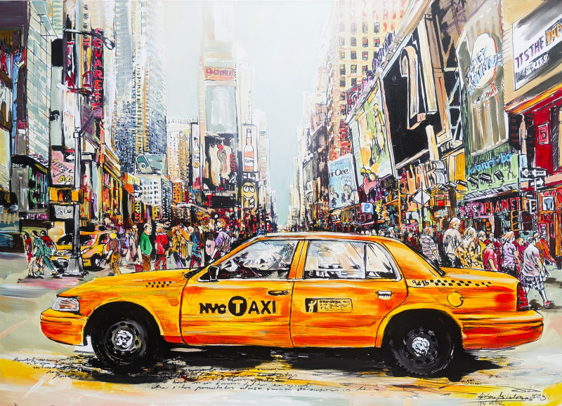 vibrant urban street scene with lively signage