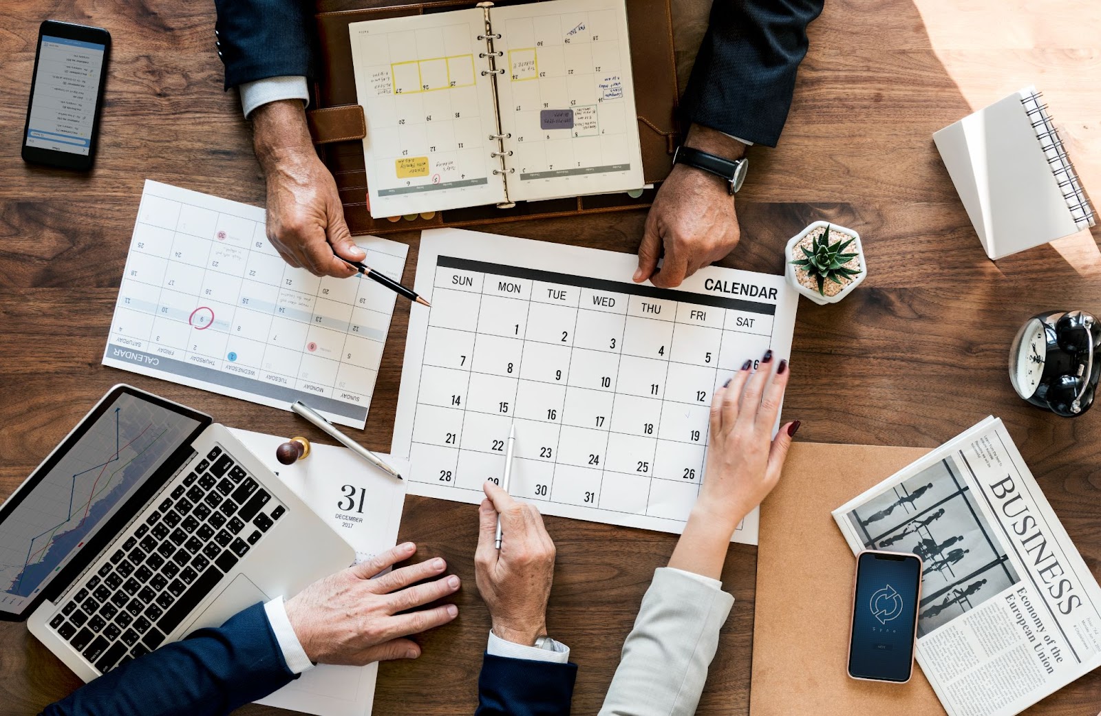 professional meeting setting and digital calendar