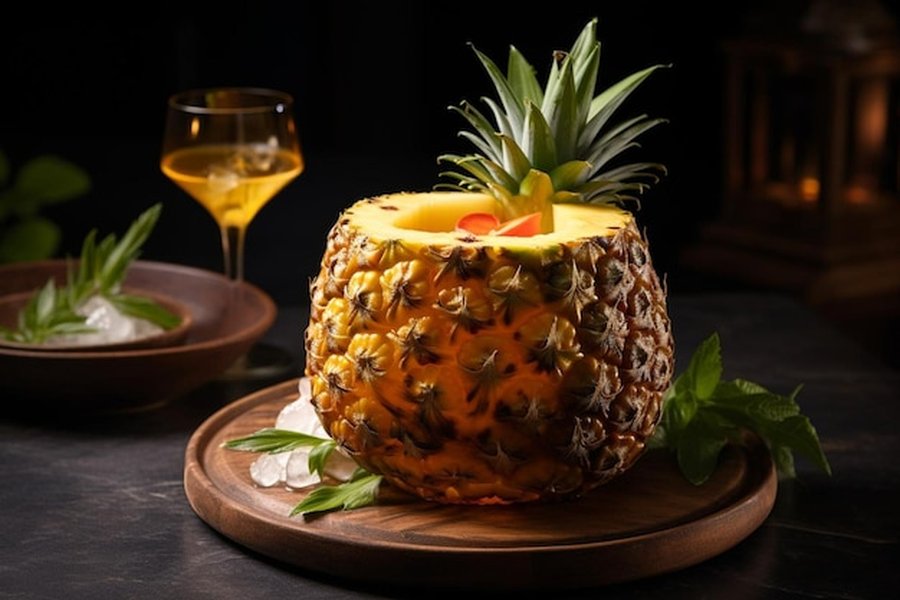Cóctel tropical servido en piña