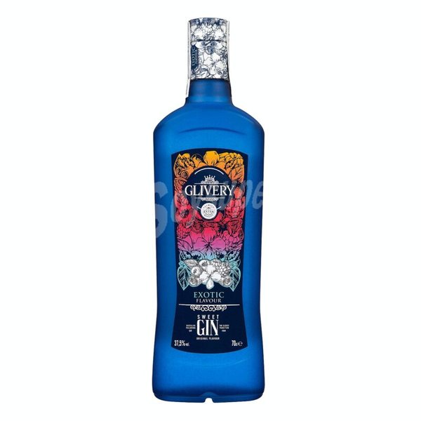 Botella de ginebra con etiqueta llamativa