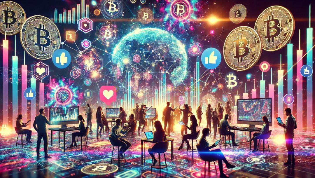crypto tokens and futuristic meme visuals