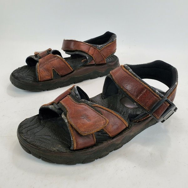 Frye Men's Strap Sandals in Brown and Black with Hook and Loop