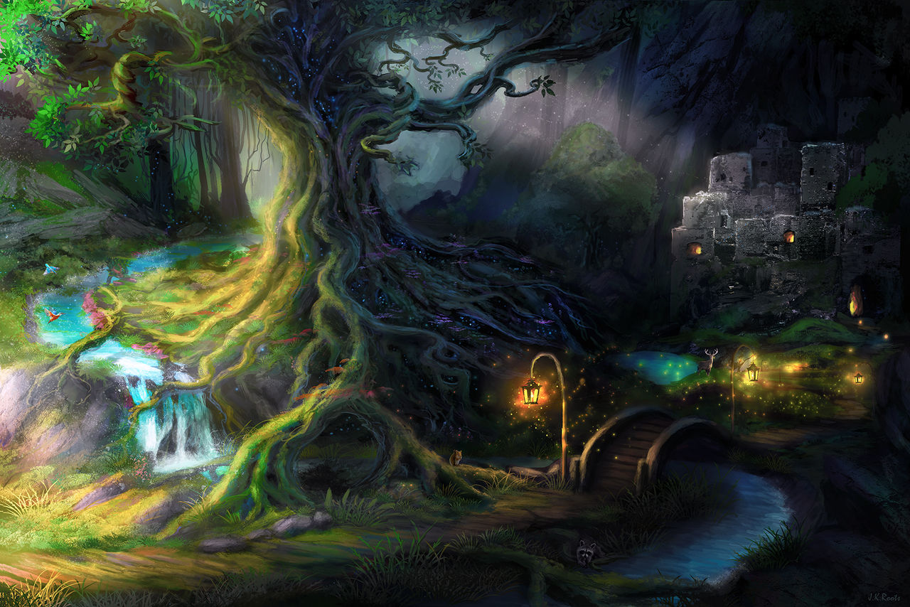 castle ruins and mystical forest