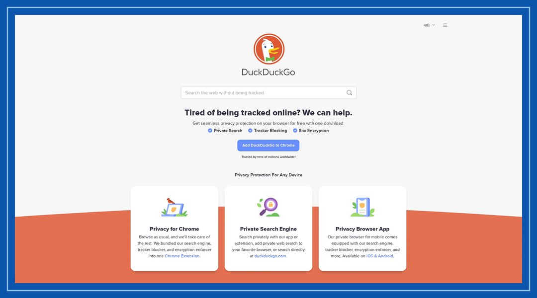 Screenshot of DuckDuckGo homepage, emphasizing privacy