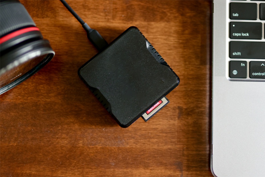 physical sd card reader on a desk