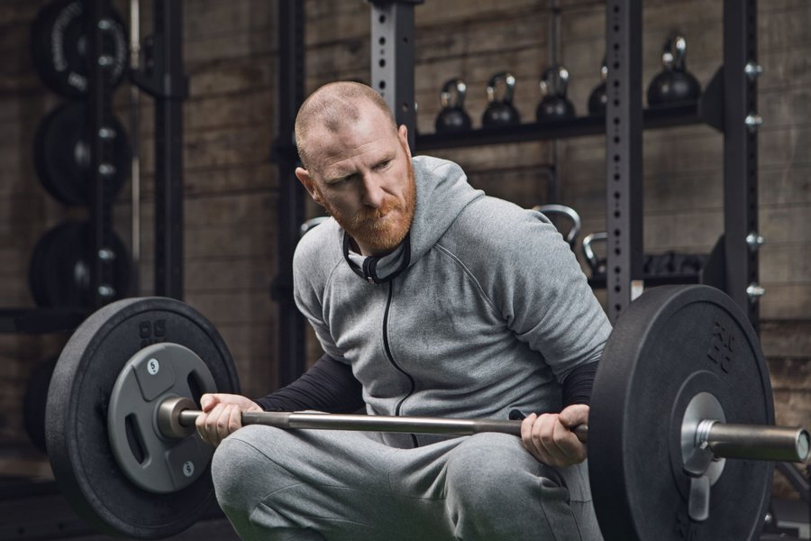 Middle-aged man strength training