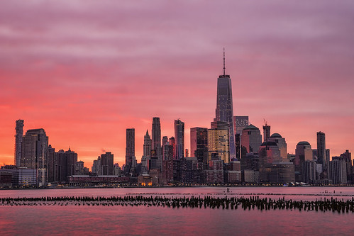 urban financial district sunrise
