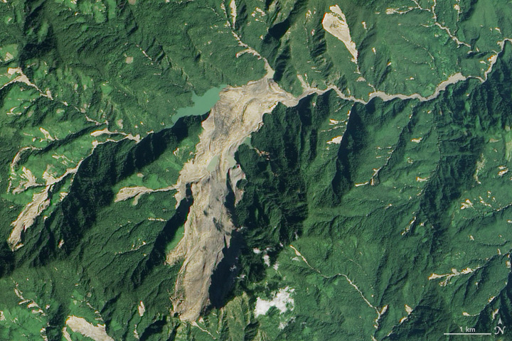 satellite imagery of landslide terrain