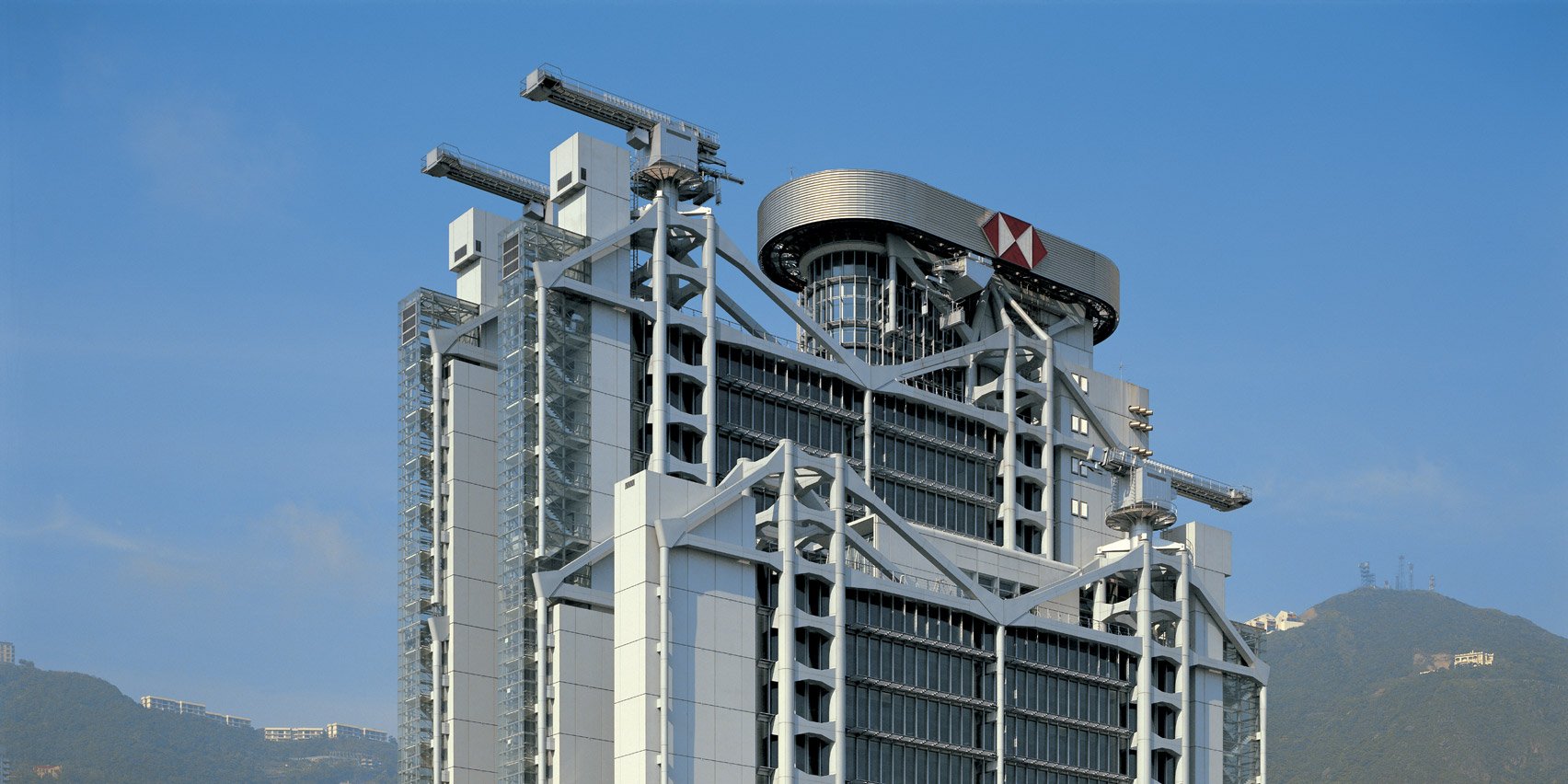 scenic view of high tech bank building