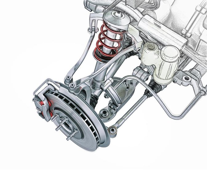Illustration of a car's suspension system components