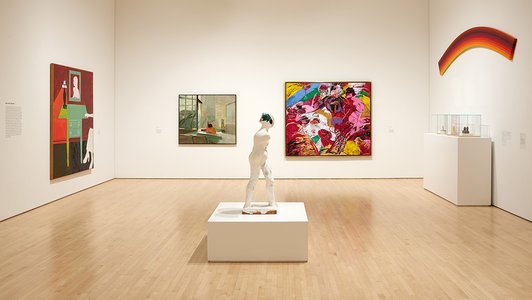 modern art museum interior with paintings
