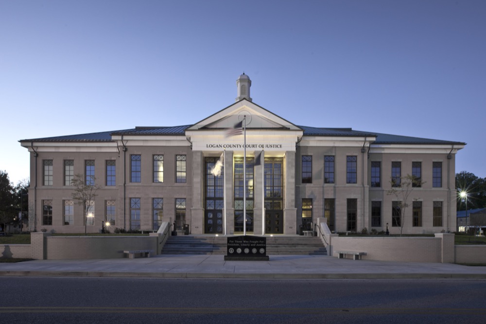 justice scales courthouse brick building