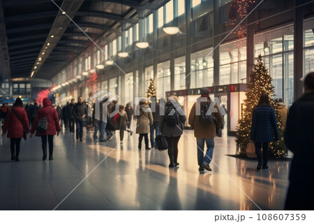 airport train station bustling people