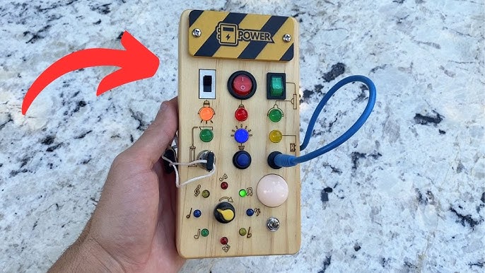 montessori busy board with switches and LEDs