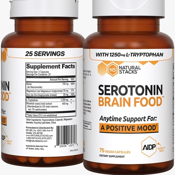 Example of a mood support supplement bottle, possibly containing herbal extracts
