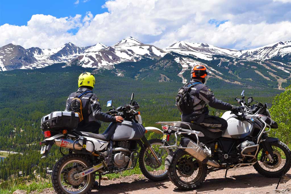 adventure motorcycle in scenic terrain