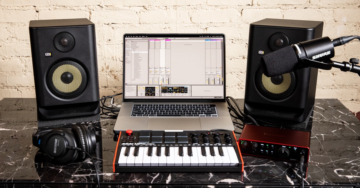 detailed music equipment and studio setup