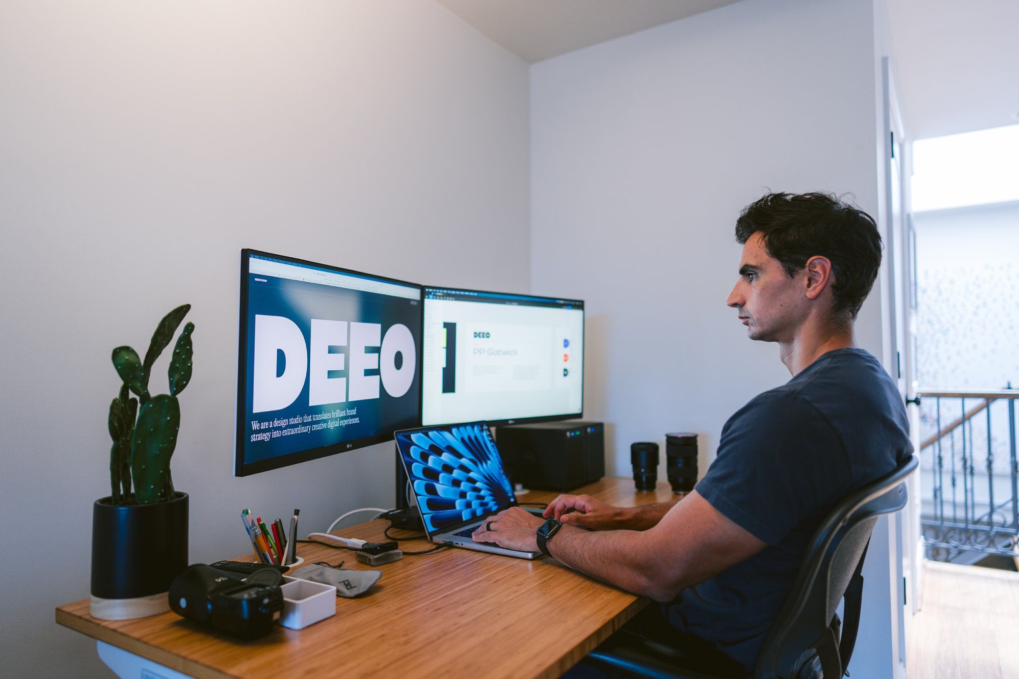 office setup, digital screens, modern workspace