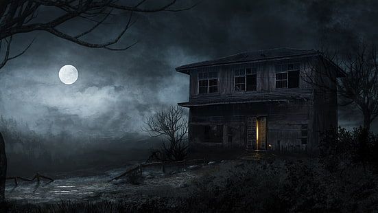 abandoned house night scary forest