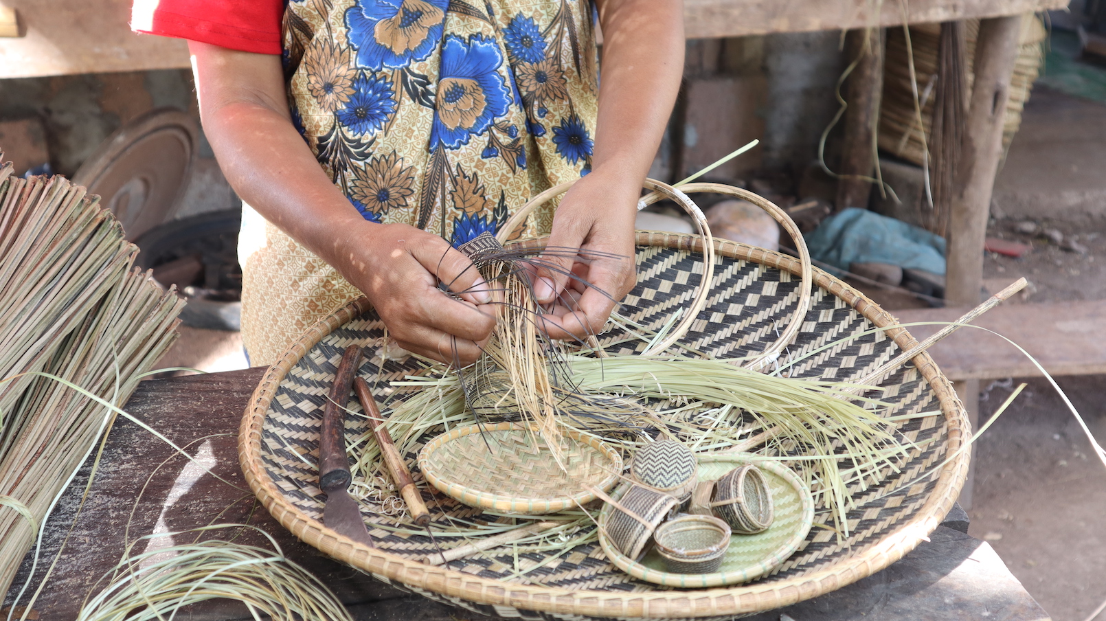 bamboo basket weaving in rural Philippines