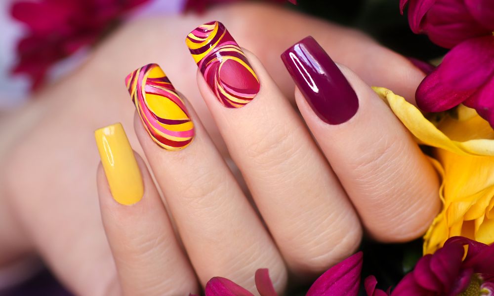 vibrant nail art tools and colorful poster layout