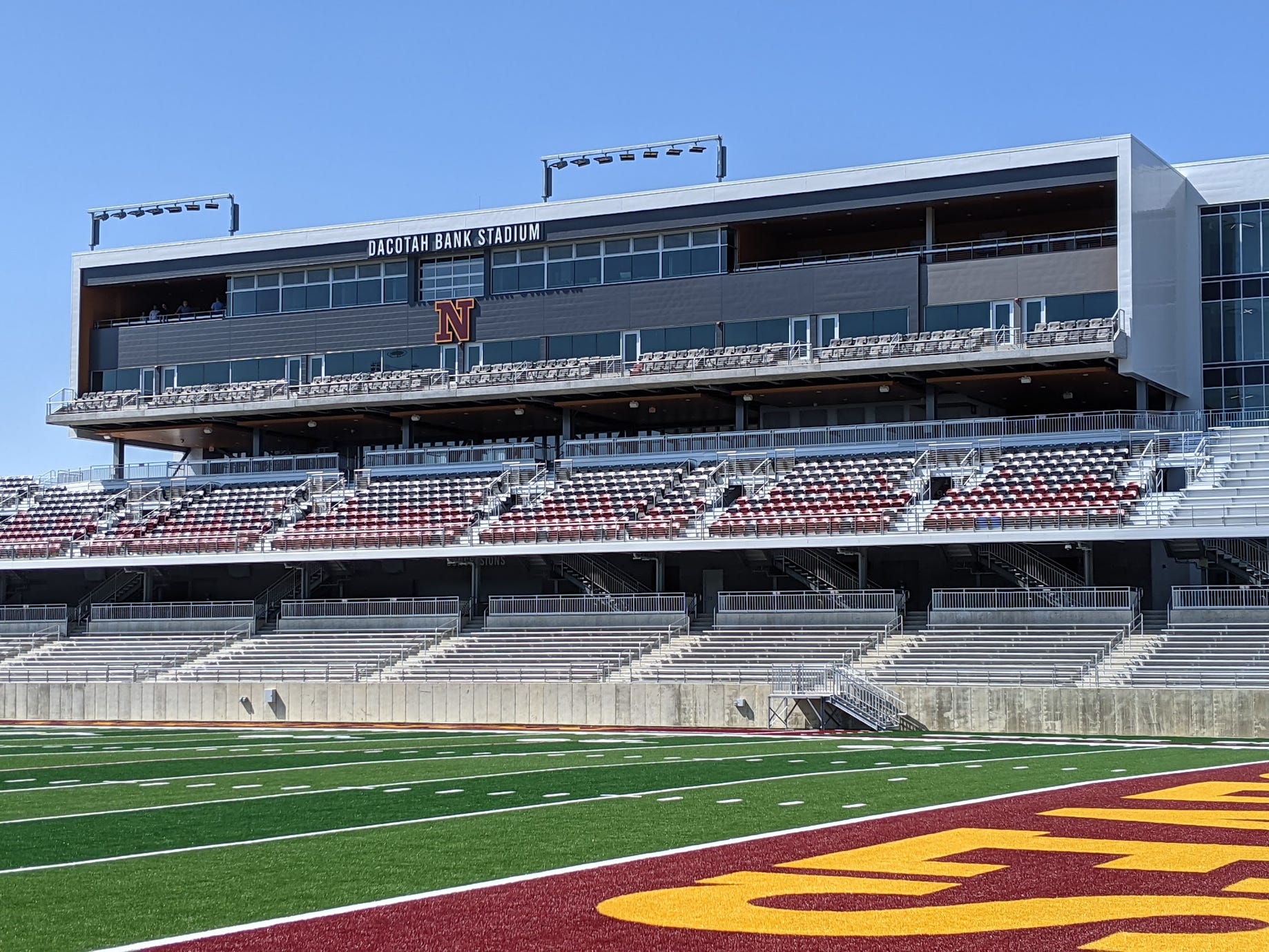football stadium exterior and field view