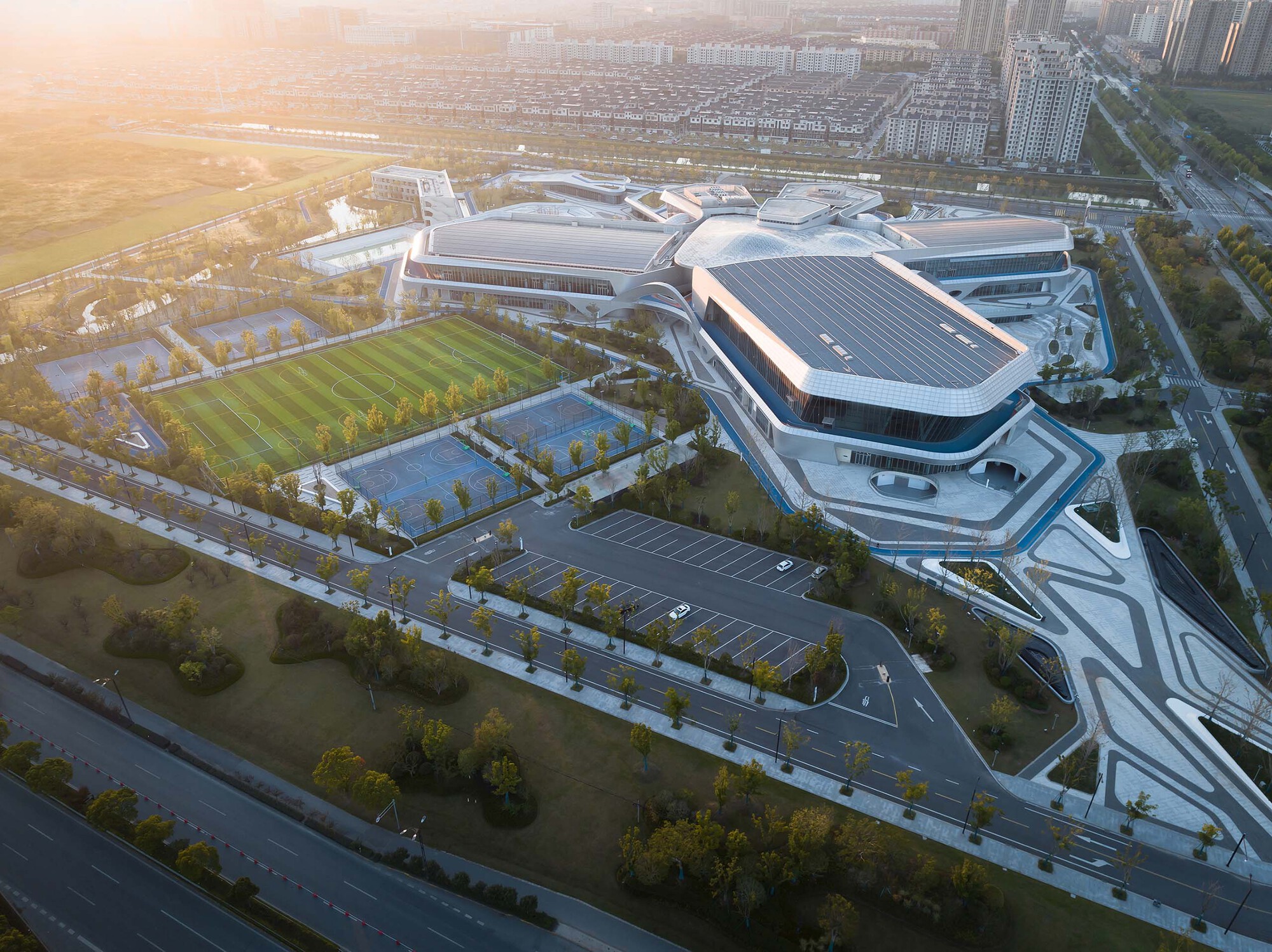 aerial view of modern fitness center