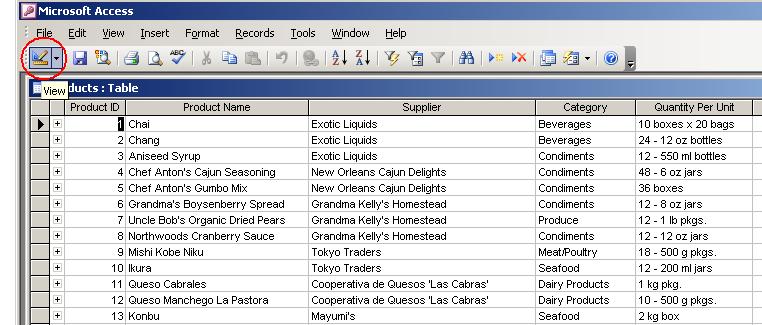 database tables product data