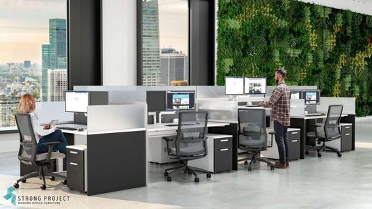 modern call center office with screens