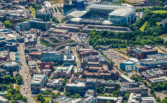Newcastle University campus, research labs, cityscape