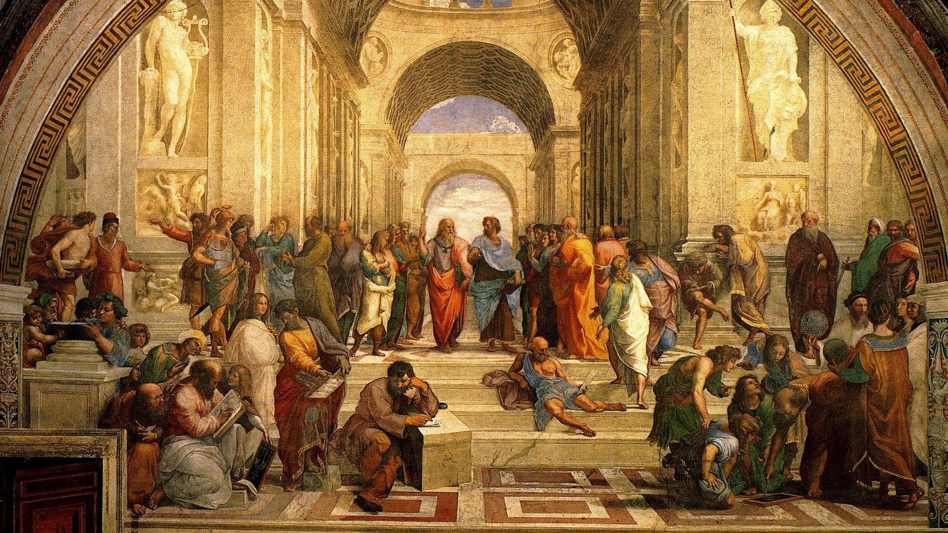 vintage philosophical scene with classical architecture