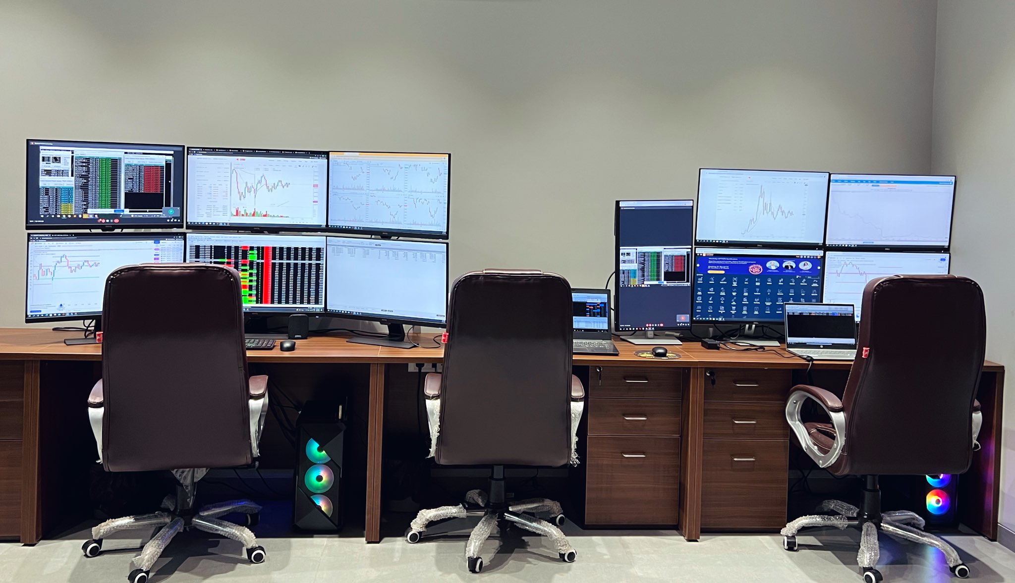 stock market screens trading floor