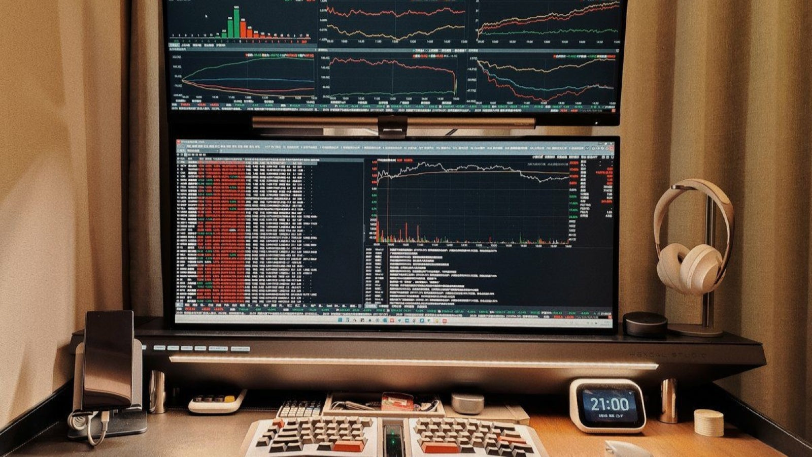 stock market trading desk options screens