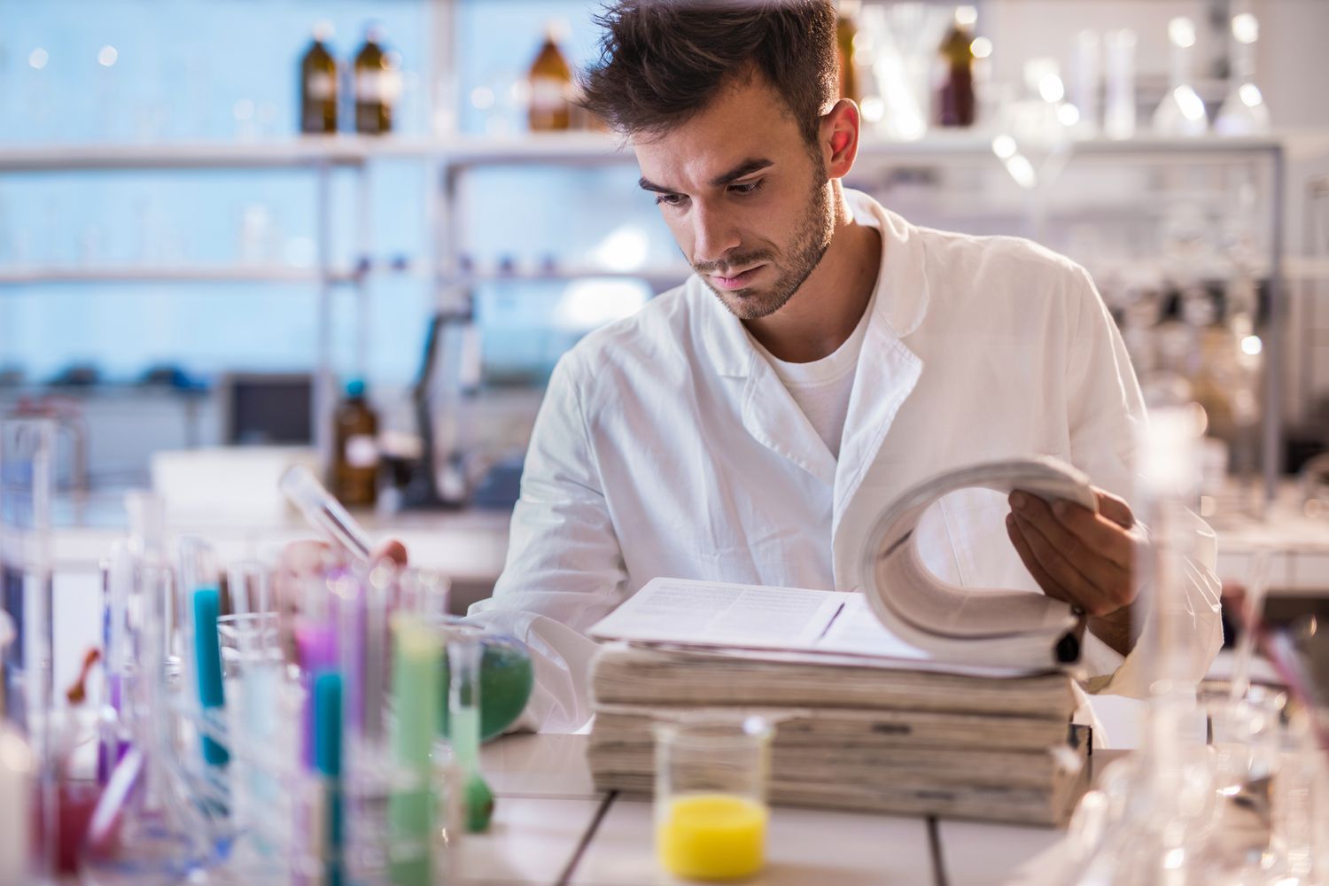 research laboratory with scientific journals