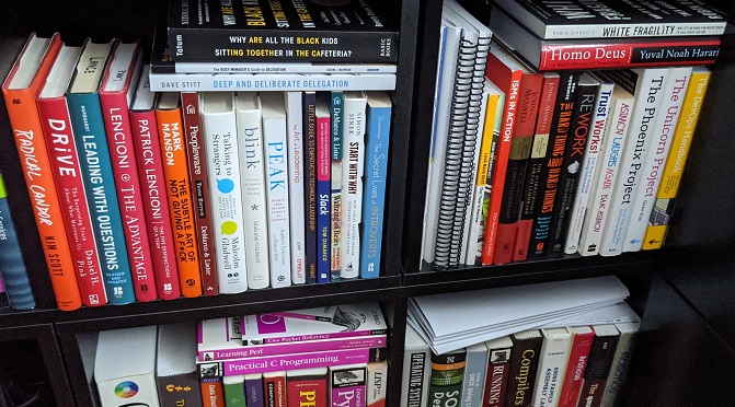 books on leadership on a shelf