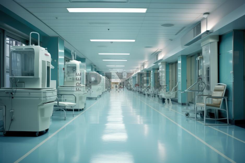 hospital corridor with medical equipment