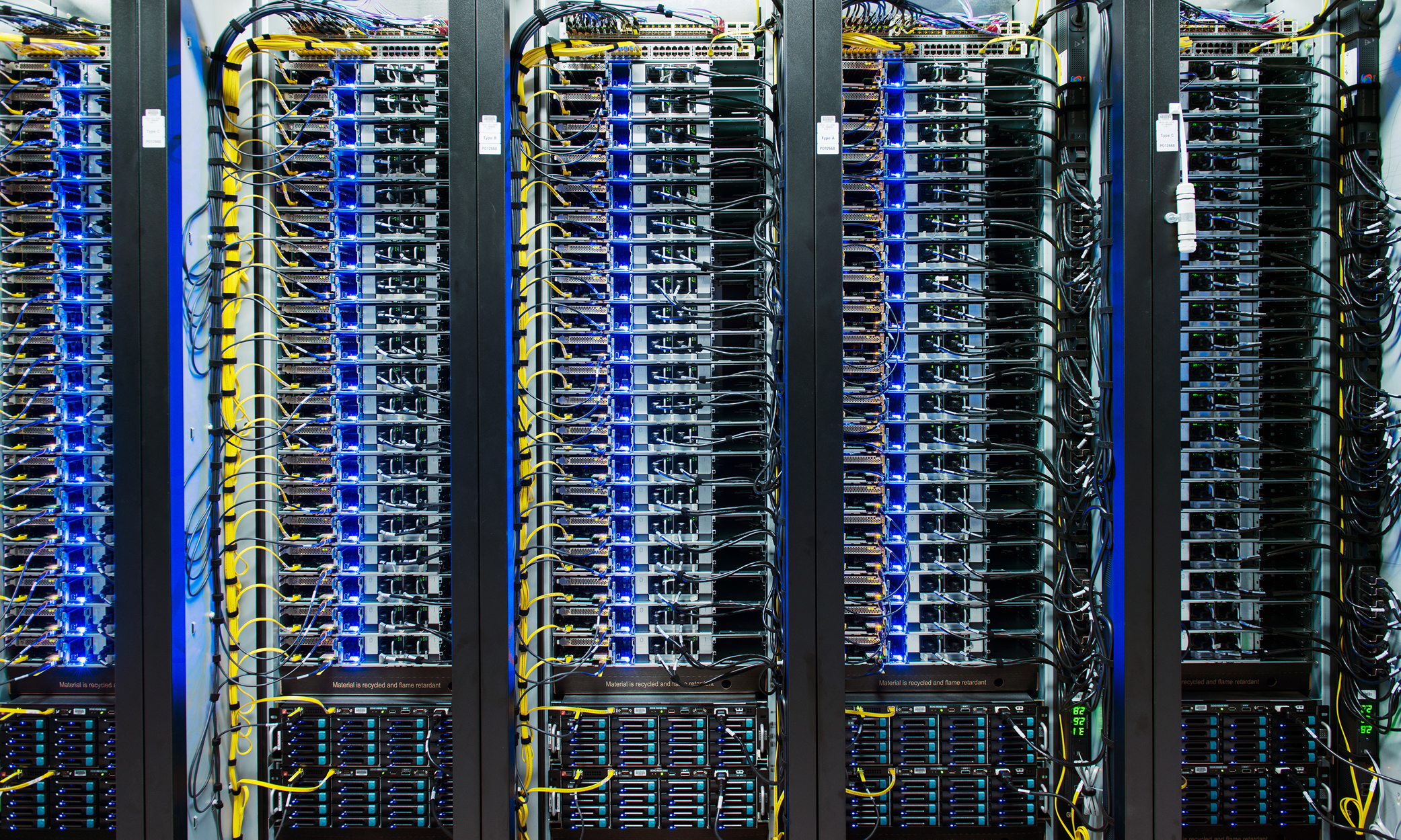 server room, server racks, log files