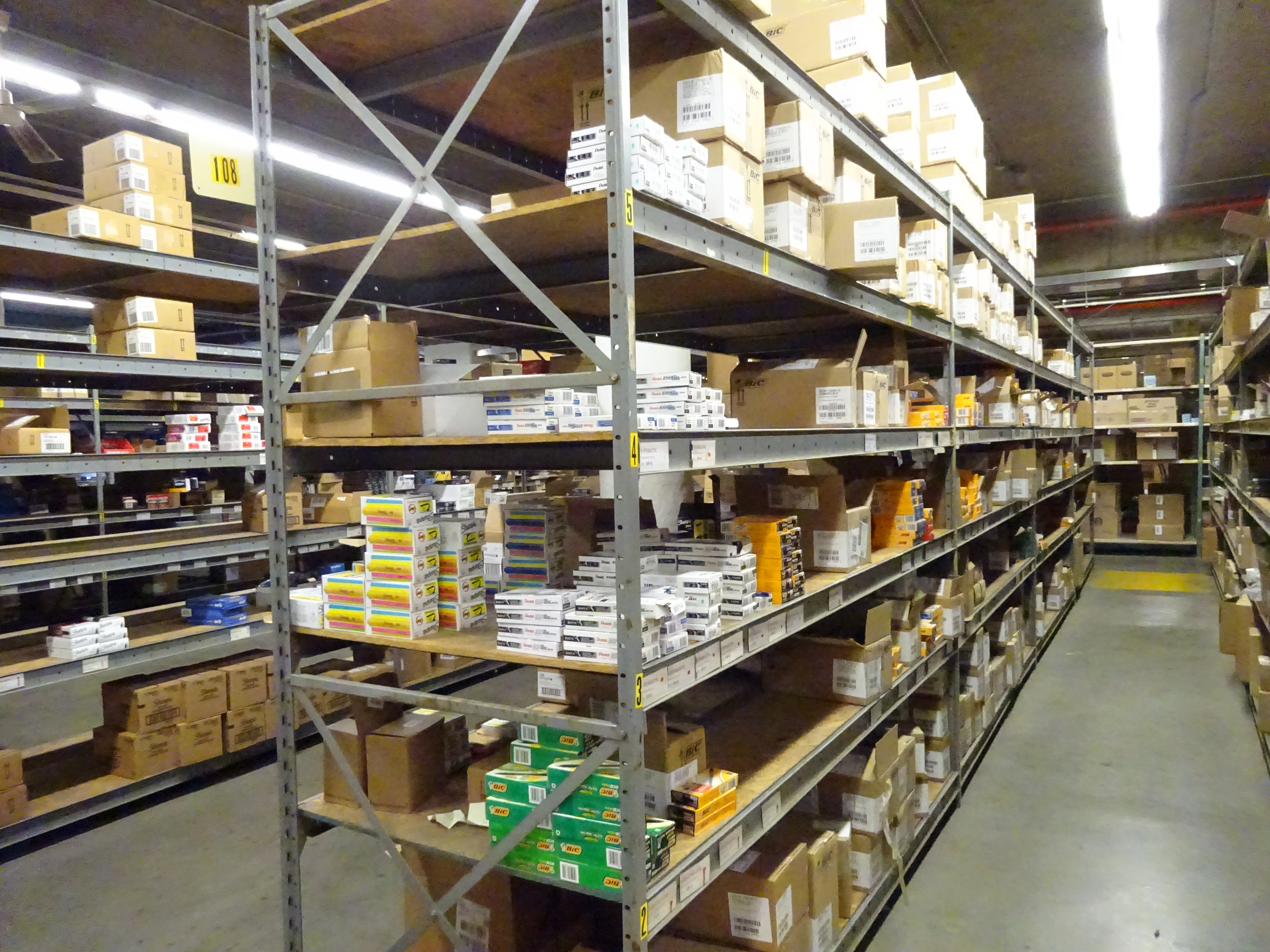office supplies on shelves warehouse