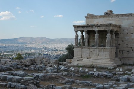 ancient greek temple and cityscape