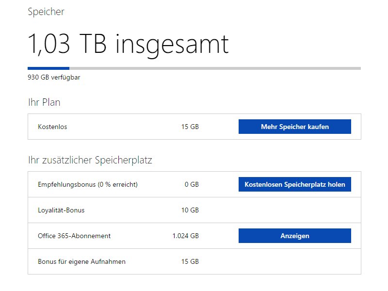 OneDrive Speicherplatz