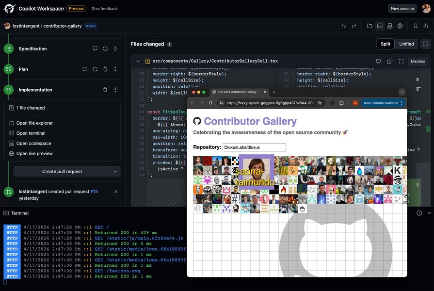 GitHub Copilot Workspace interface showing AI integration in development