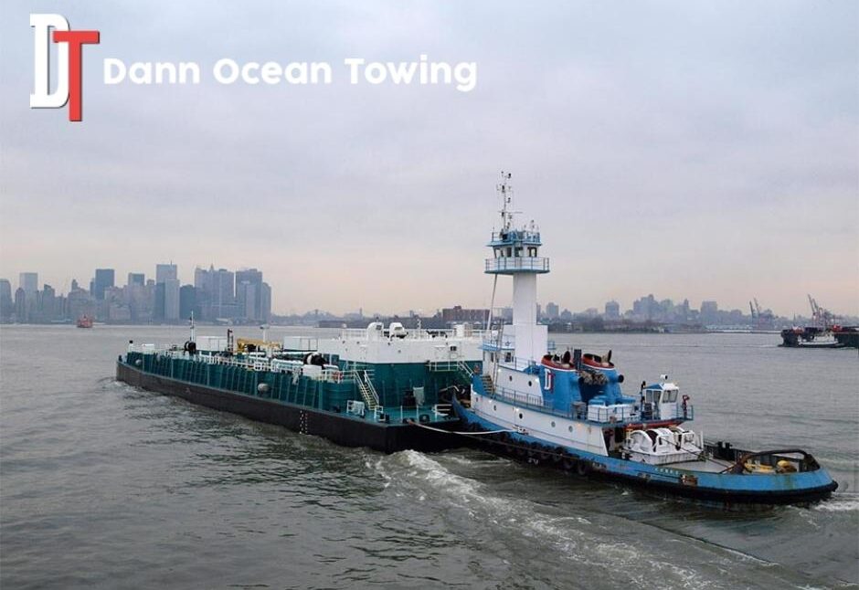 shipping port tugboat and barge