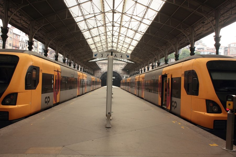 Interior of São Bento Train Station with its famous azulejo tiles