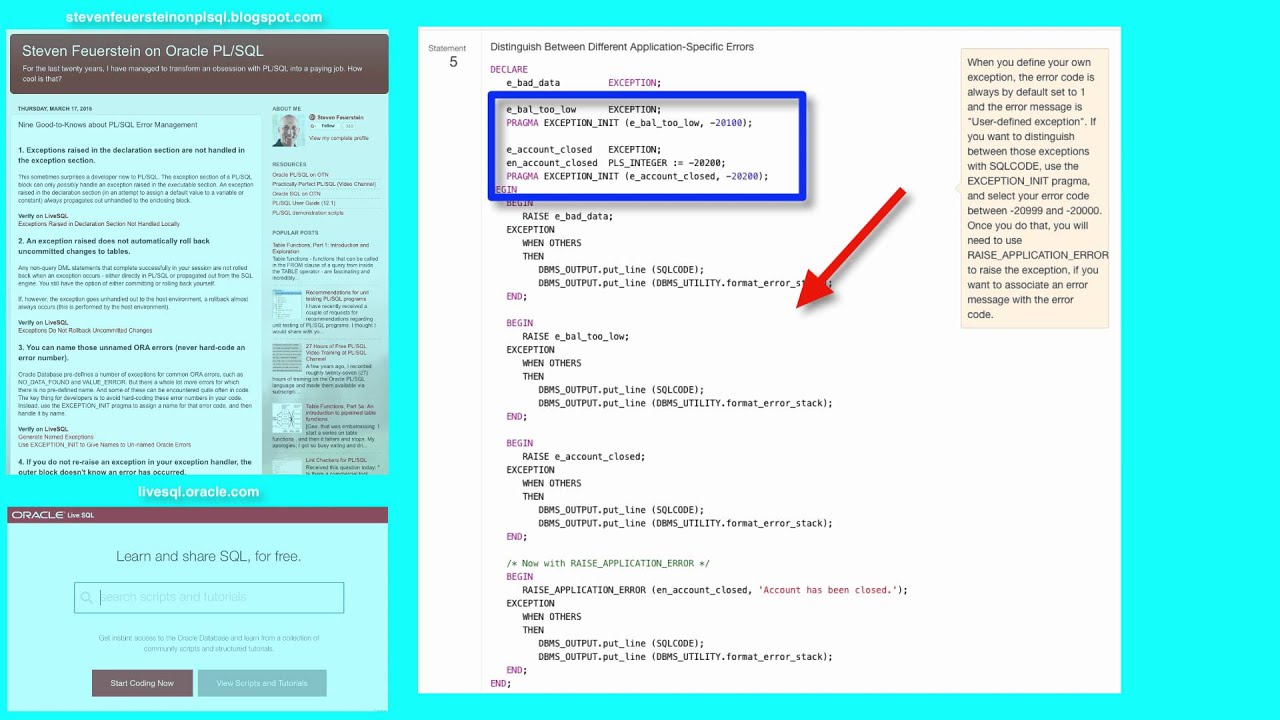 oracle database error handling