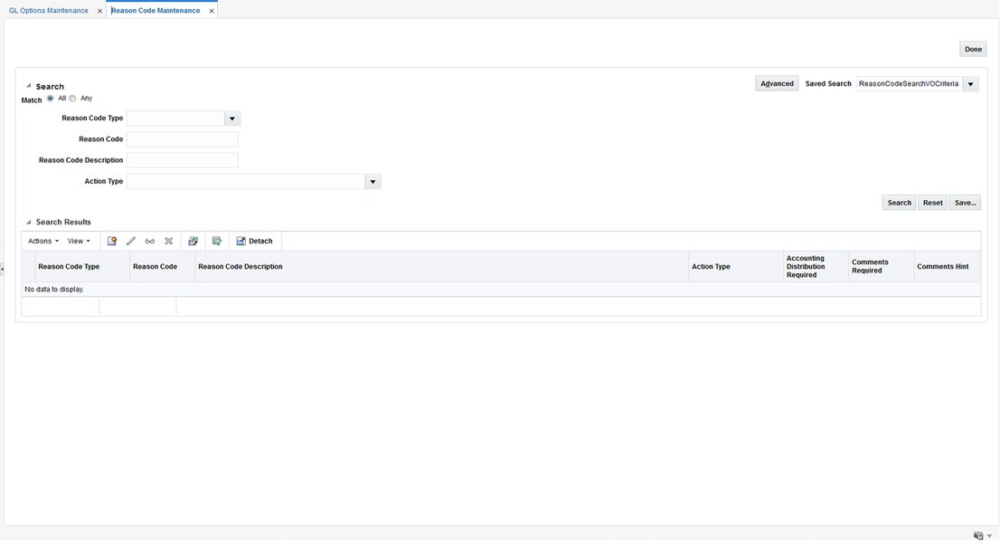 Oracle HCM configuration screen for managing reason codes