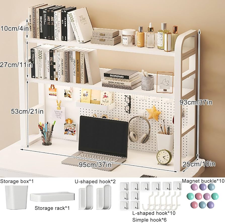 physical shelves organized desk