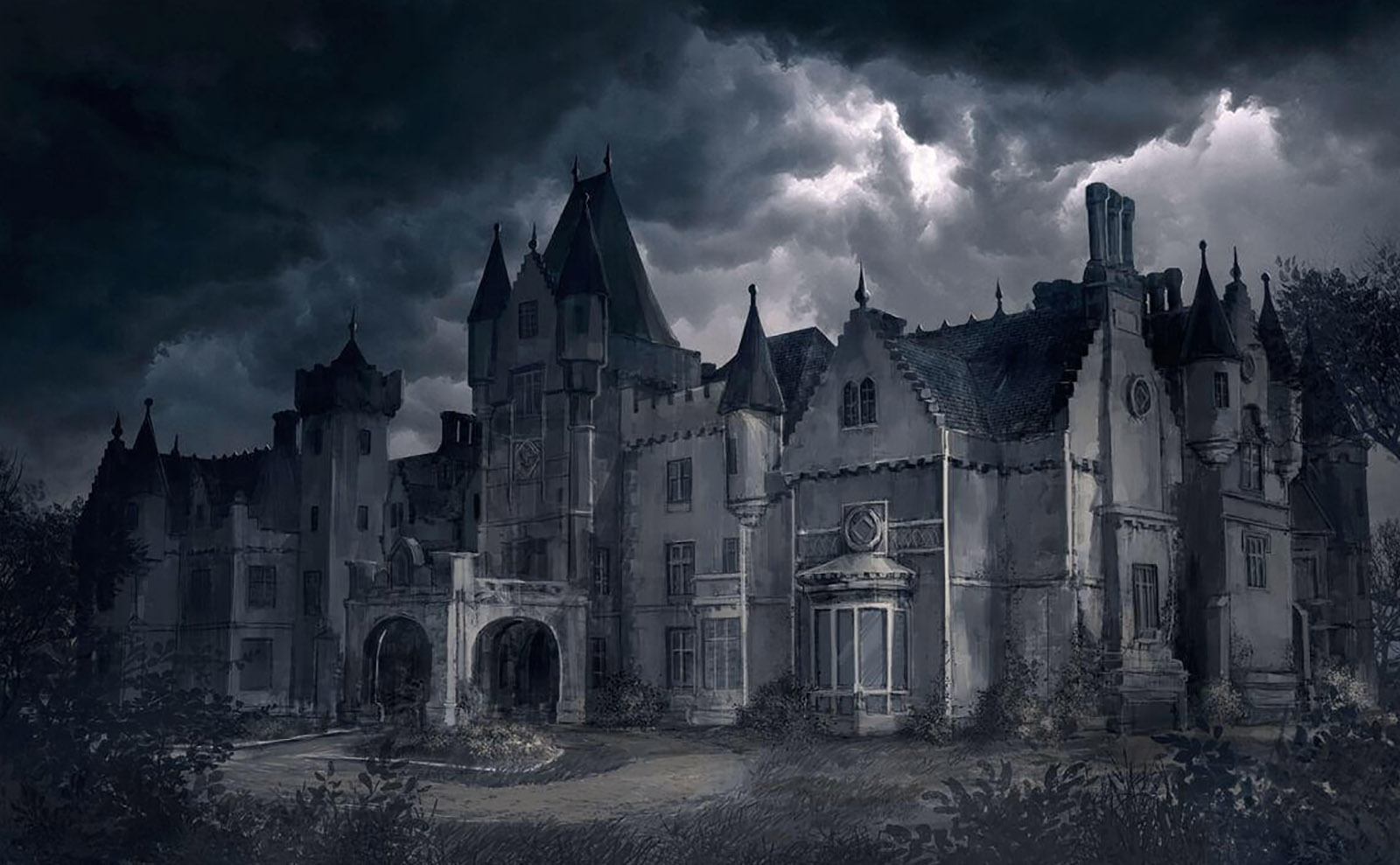 gothic mansion night